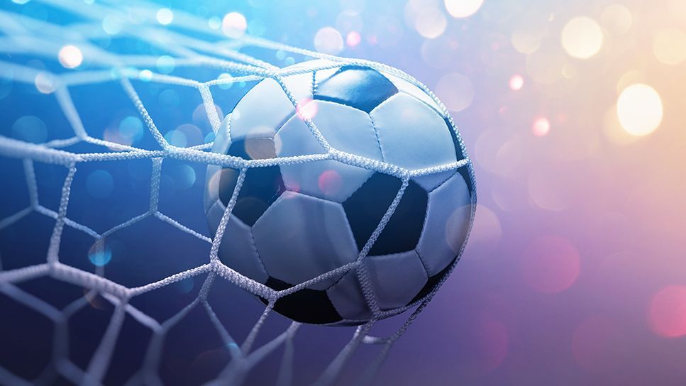 Soccer,Ball,In,Goal,On,Multicolor,Background