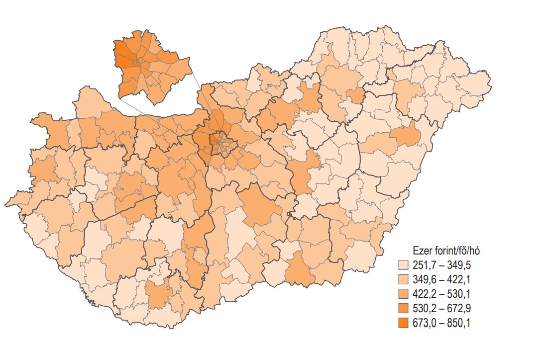 A teljes munkaidőben alkalmazásban állók
havi bruttó átlagkeresete, 2021