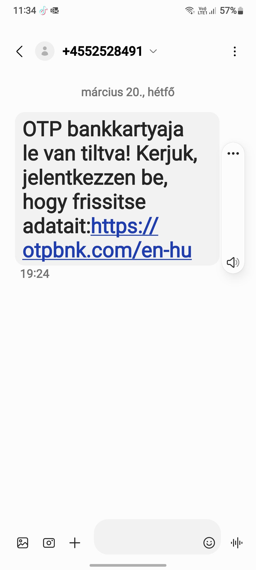 Ilyen SMS érkezik a csalóktól az OPT nevében