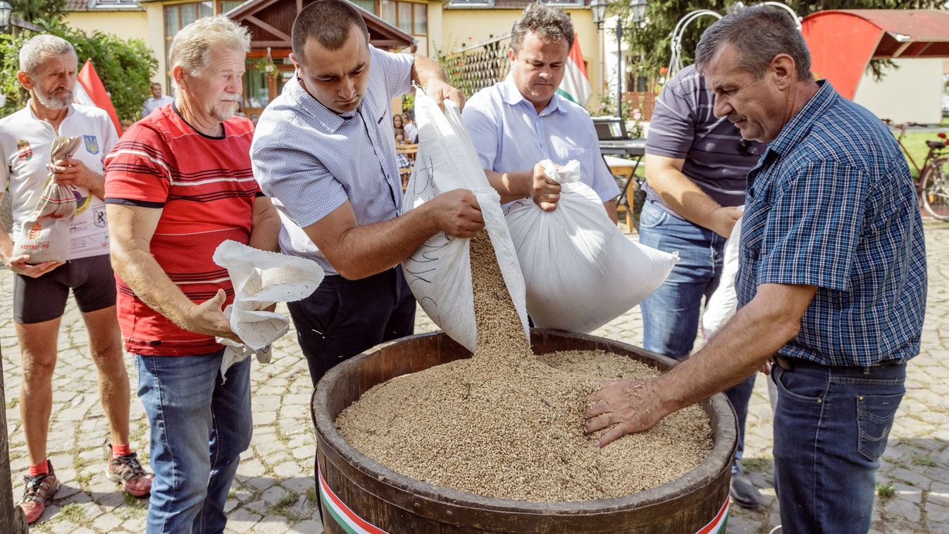 Összeöntötték a kárpátaljai magyar gazdák által összegyűjtött búzát Nagydobronyban