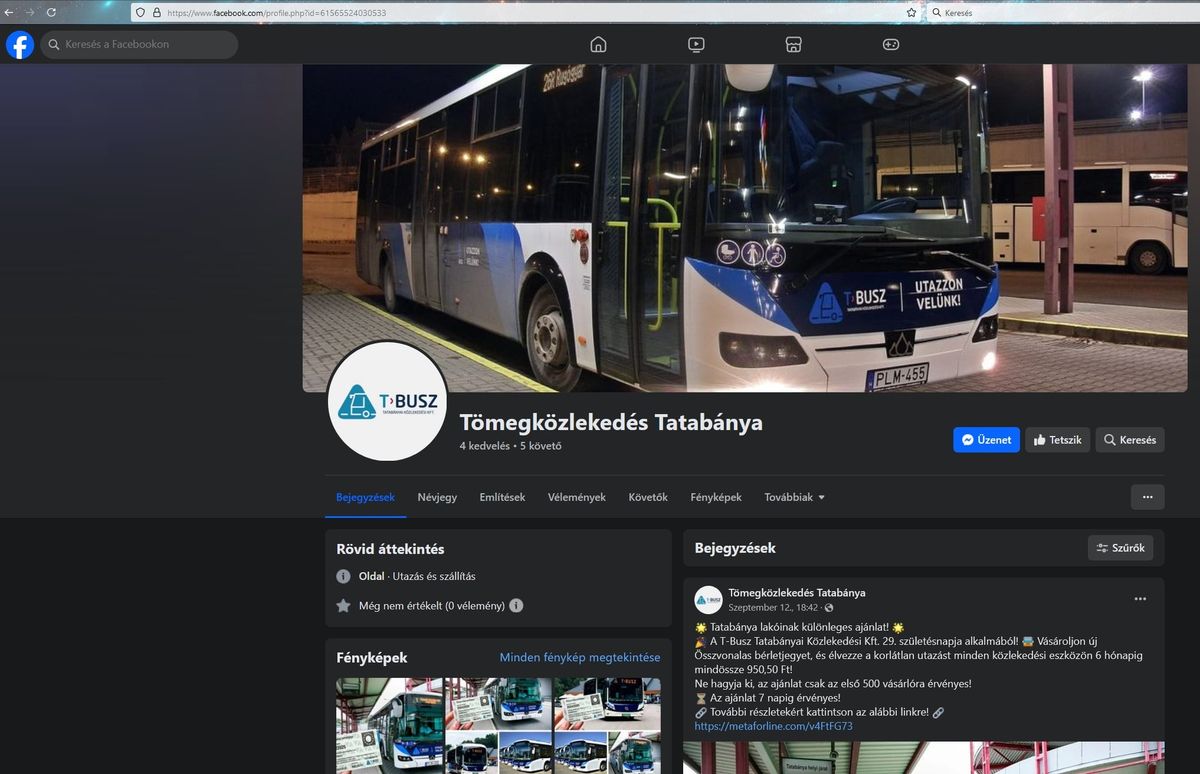 A kiberbűnözők újabb trükköt találtak ki, hogy hozzáférjenek személyes adatainkhoz. A  T-Busz Tatabányai Közlekedési Kft. oldalára hajazó közösségi profillal próbálnak adatokat szerezni. 