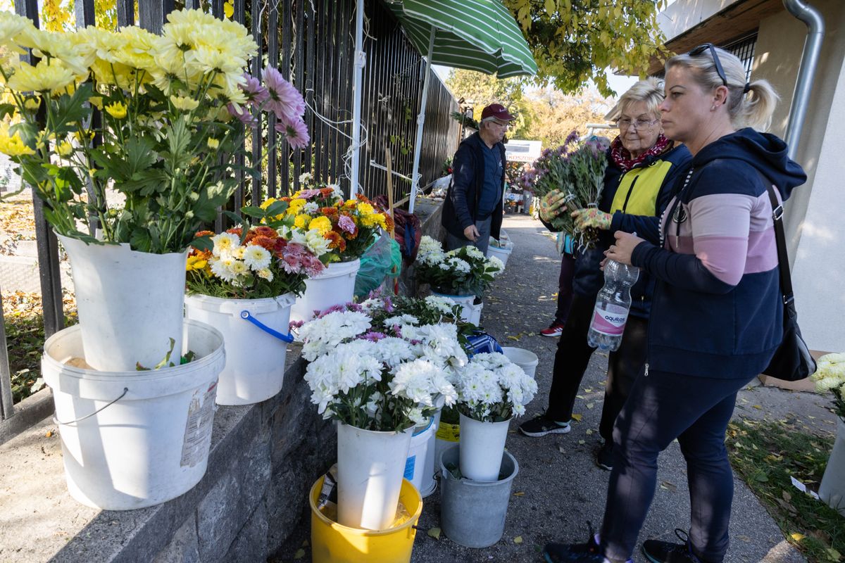 Temető: virág- és koszorúkínálat halottak napja előtt Tatabányán