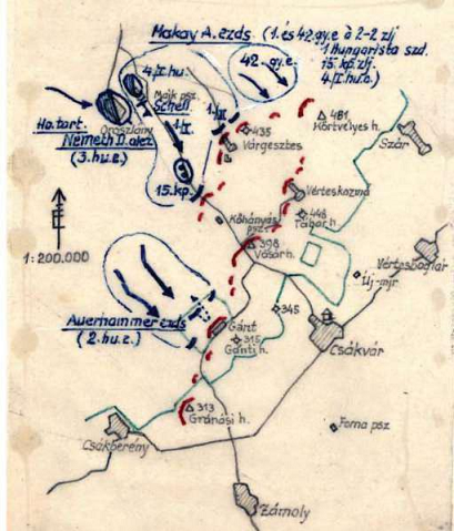 Az 1. huszárhadosztály arcvonala a Vértesben - 1945. január-február