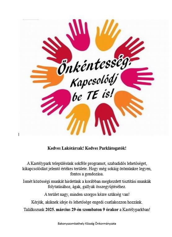 Közeleg a tavaszi parkrendezés ideje, amihez minden segítő kézre szükség van. A szabadidő hasznos eltöltésének egyik módja lehet a Bakonyszombathelyi értékek megóvásáért.