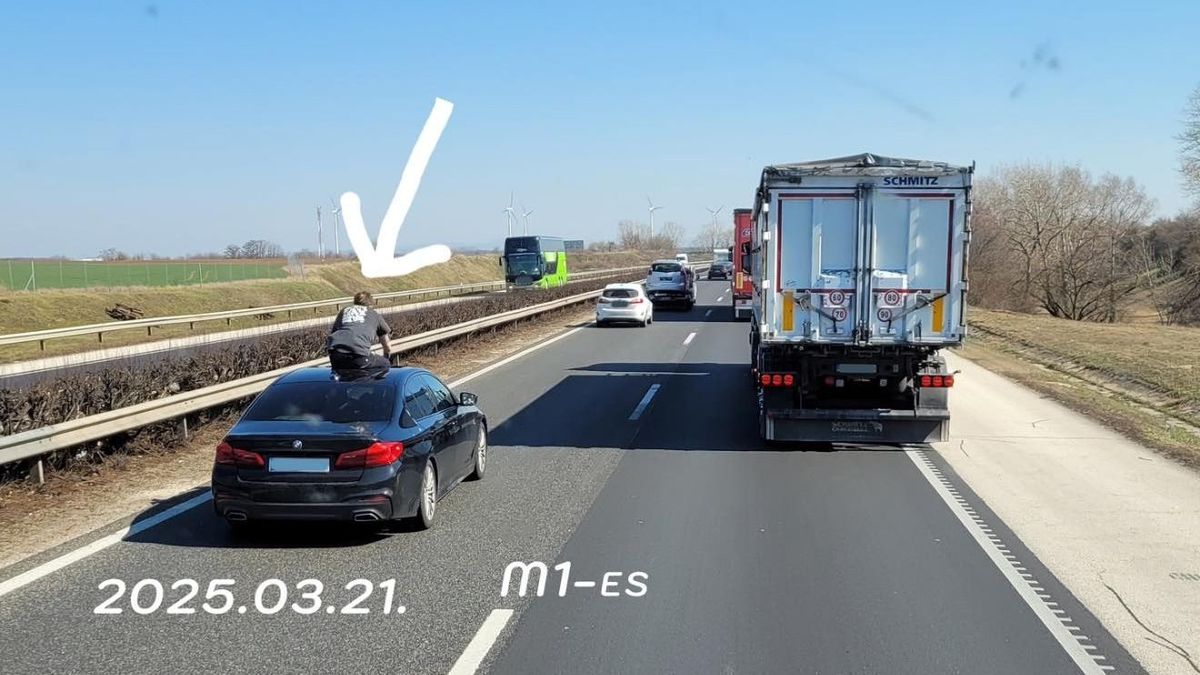 Ez a látvány sokakat megdöbbentett az M1-es autópályán. Szerencsére ez nem gyarapította az extrém balesetek sorát, de a mutatvány csöppet sem volt veszélytelen
