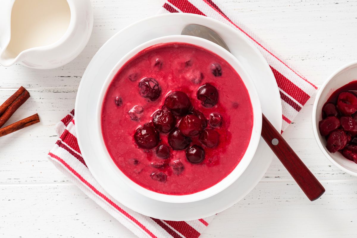 Sour,Cherry,Soup,In,A,White,Bowl,On,A,White