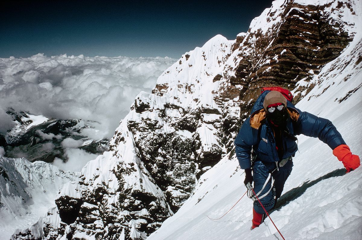 Climber on Steep Slopes of Mount Everest