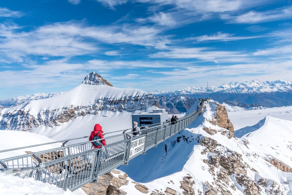 Glacier,3000,,Switzerland,,October,31,2020::people,Walking,Along,The,Footbridge,At Függőhíd