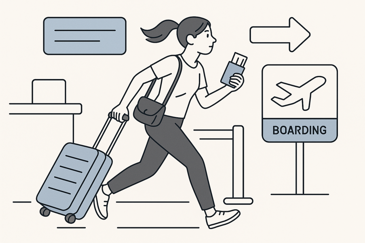 TikTokon terjedő repülős kihívás, az „airport theory” szerint sokan csak az utolsó pillanatban érkeznek a reptérre. Forrás: Illusztráció / ChatGPT
